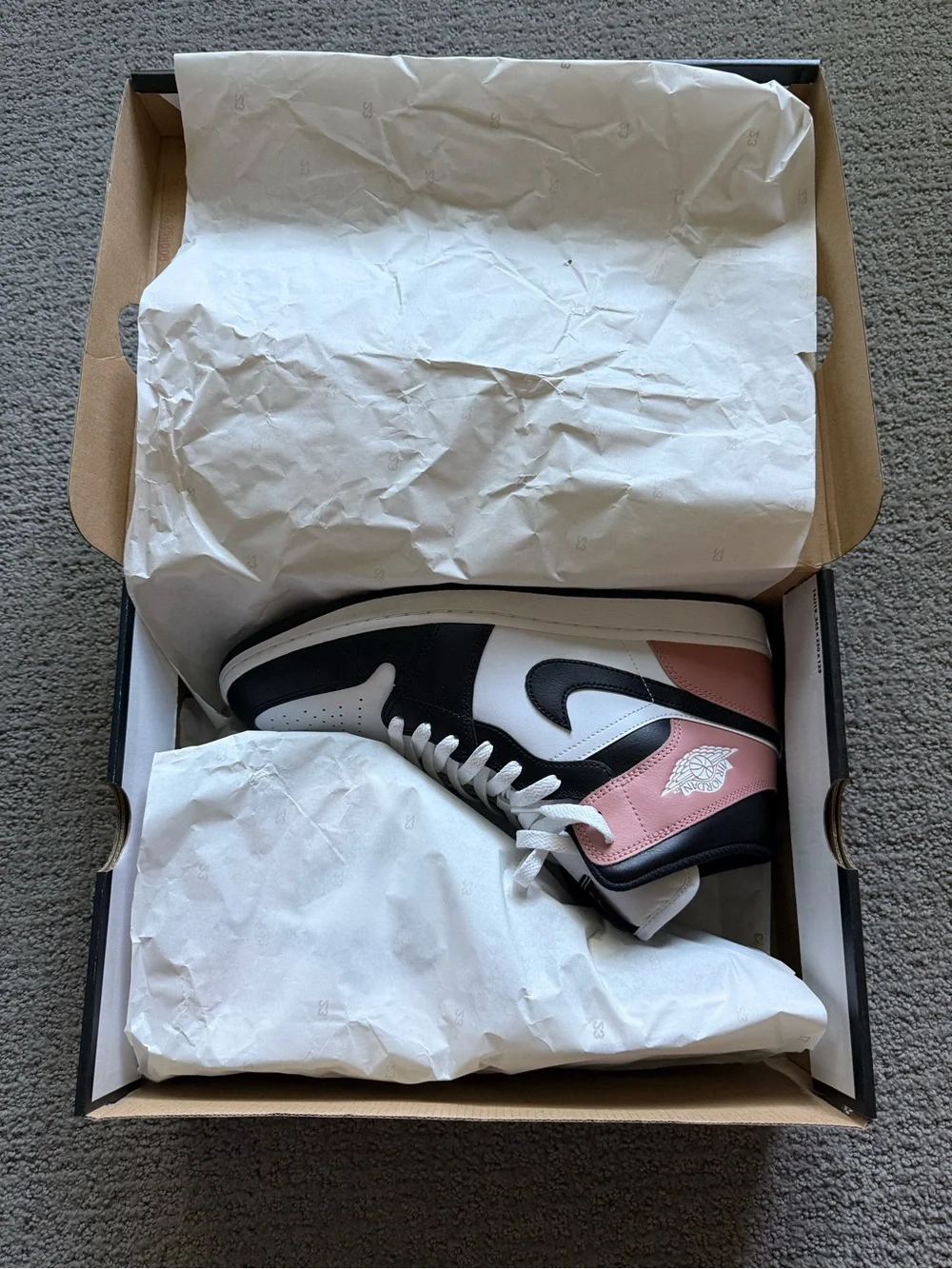 Jordan Mid-Top Sneakers in White, Black and Pink Men’s 12